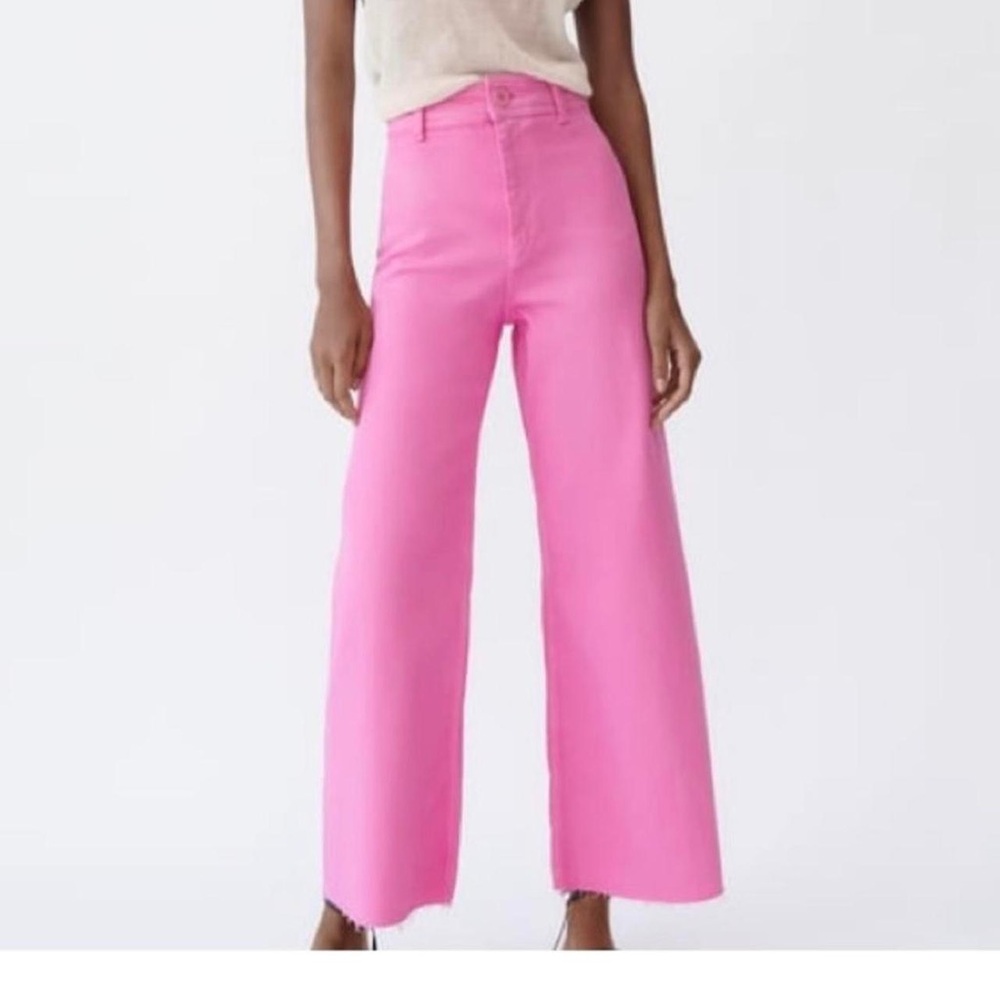 Zara Wide-Leg High-Rise Pink Trousers